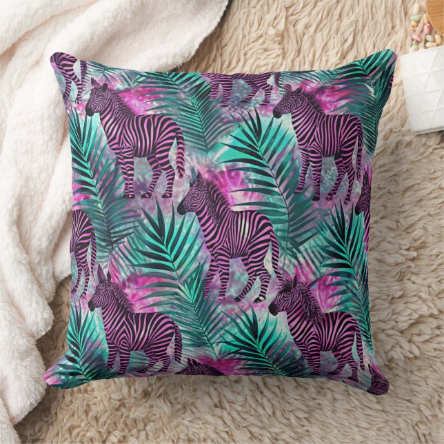 Pink Zebra Jungle Tropical Pattern Throw Pillow (Blanket)
