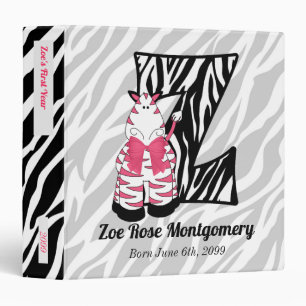 Pink Zebra Monogram Letter Z Baby Scrapbook Binder