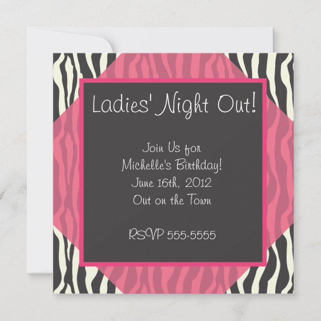 Pink Zebra Party Invitation (Front)