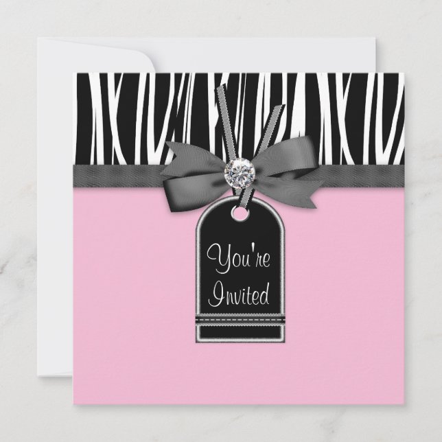 Pink Zebra Party Invitation Template (Front)