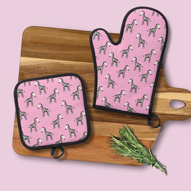 Pink Zebra pattern Oven Mitt & Pot Holder Set (Pink Zebra patterned oven mitt and pot holder)