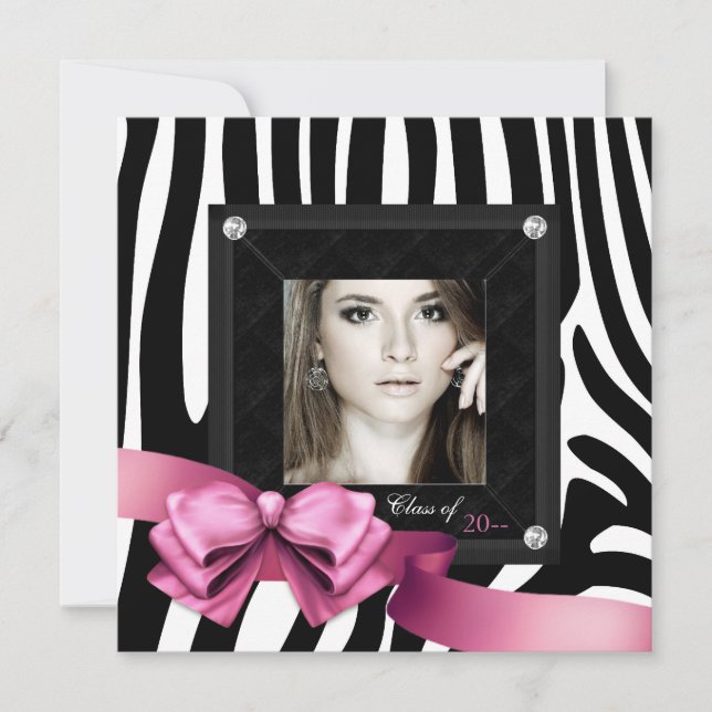 Pink Zebra Photo Graduation Announcements (Front)