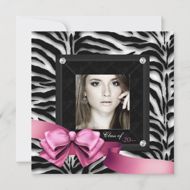 Pink Zebra Photo Graduation Announcements (Front)