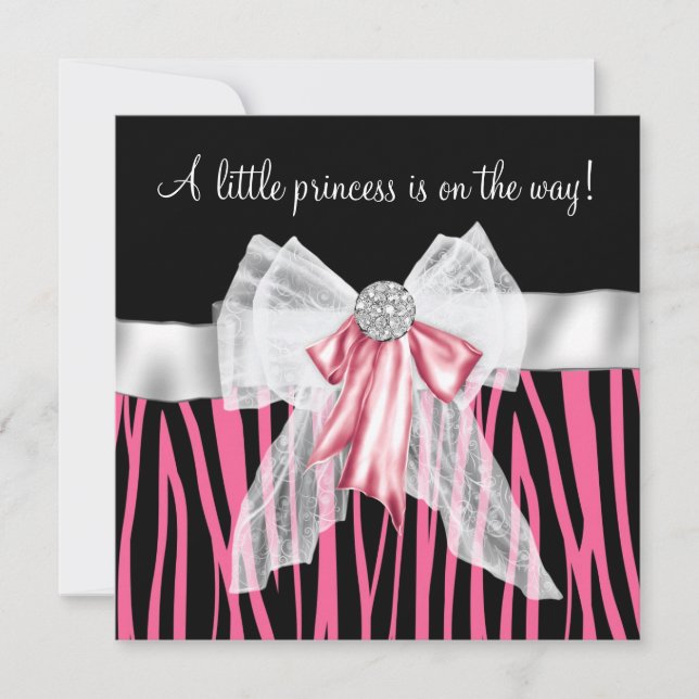 Pink Zebra Pink Black Princess Baby Shower Invitation (Front)
