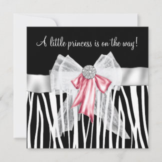 Pink Zebra Pink Black Princess Baby Shower Invitation