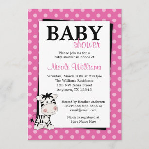 Pink Zebra Polka Dot Baby Shower Invitations