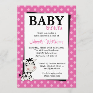 Pink Zebra Polka Dot Baby Shower Invitations