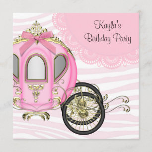Pink Zebra Princess Birthday Party Invitations