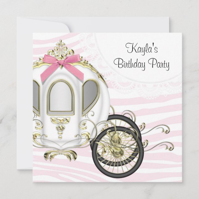 Pink Zebra Princess Invitations de fête d'annivers (Devant)