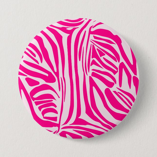 Pink zebra print 3 inch round button (Front)