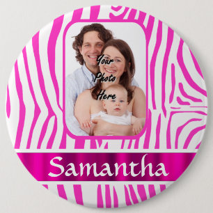 Pink zebra print 6 inch round button