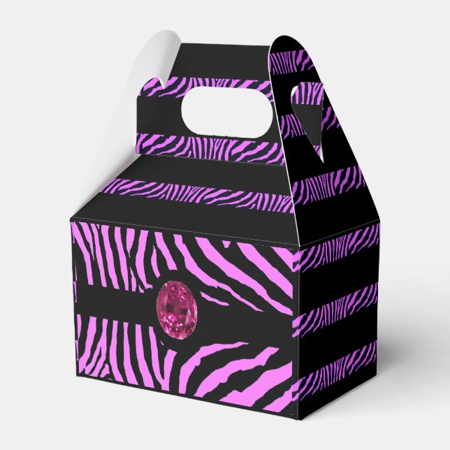 Pink Zebra Print and Rhinestone Favor Box (Front Side)