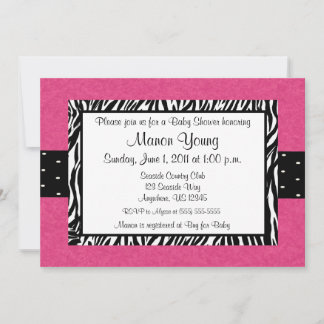 Pink Zebra Print Baby or Bridal Shower Invitation