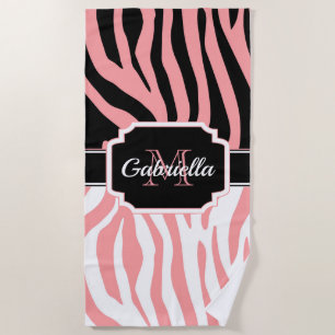Pink Zebra Print Beach Towel