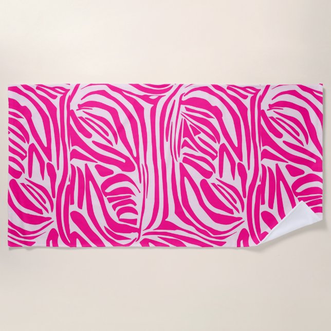 Pink zebra print beach towel (Front)