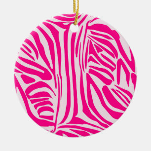 Pink zebra print ceramic ornament