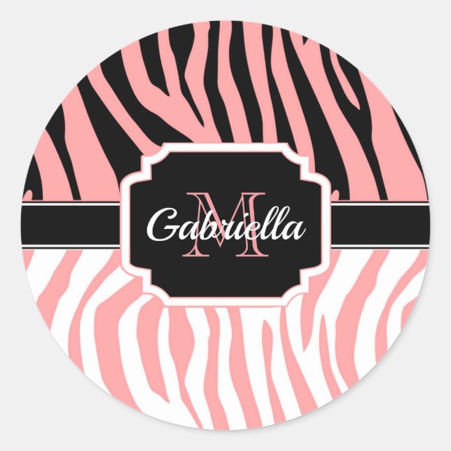 Pink Zebra Print Classic Round Sticker (Front)