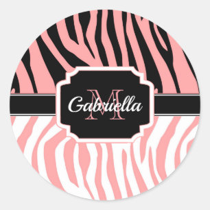 Pink Zebra Print Classic Round Sticker