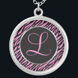 Pink Zebra Print Fancy Letter L Silver Plated Necklace<br><div class="desc">Script letter L in pink on a black and pink zebra print background.</div>