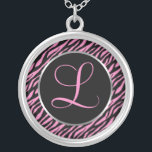 Pink Zebra Print Fancy Letter L Silver Plated Necklace<br><div class="desc">Script letter L in pink on a black and pink zebra print background.</div>
