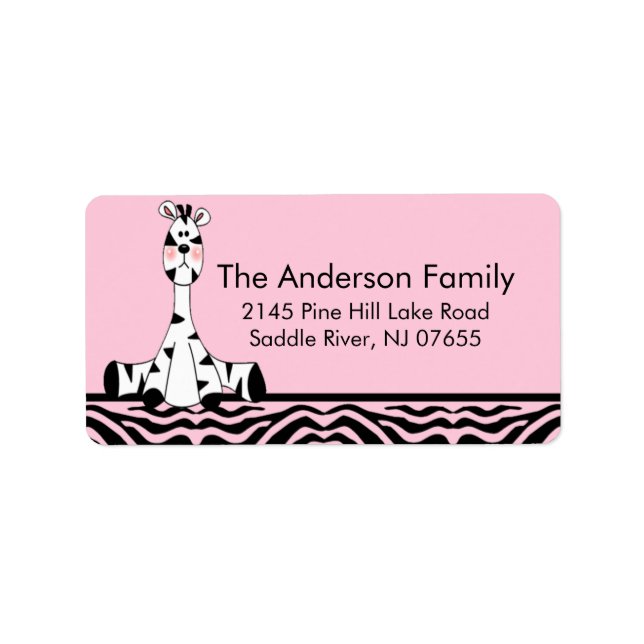 Pink Zebra Print Giraffe Address Label (Front)