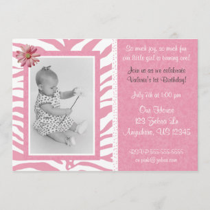 Pink Zebra Print Girls Birthday Invitation
