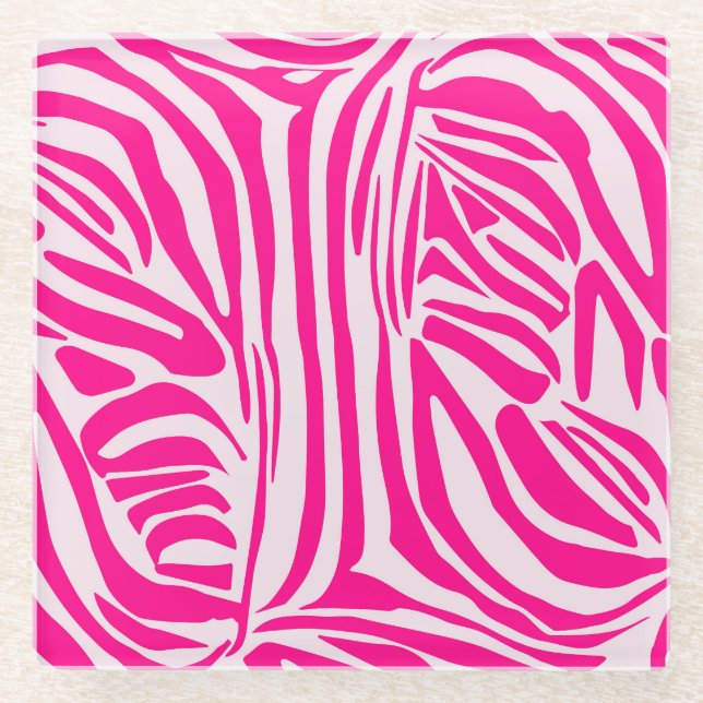 Pink zebra print glass coaster (Front)