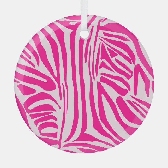Pink zebra print glass ornament (Front)