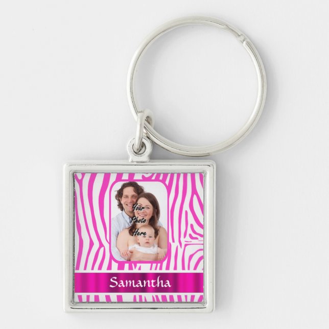 Pink zebra print keychain (Front)