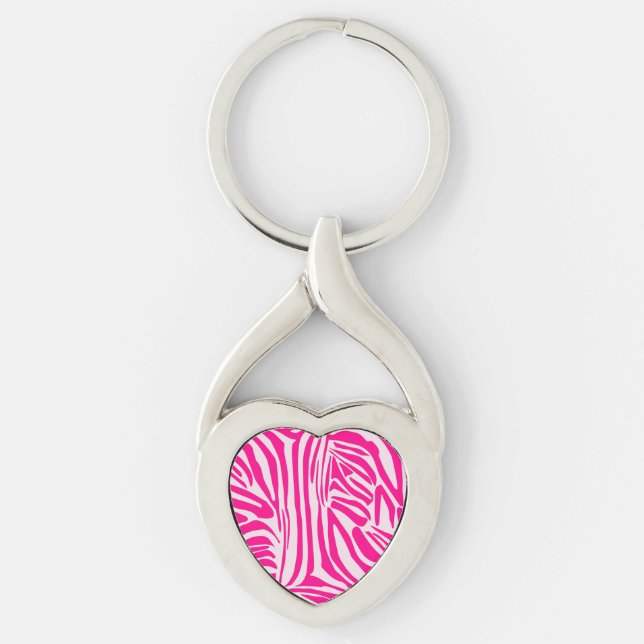 Pink zebra print keychain (Front)