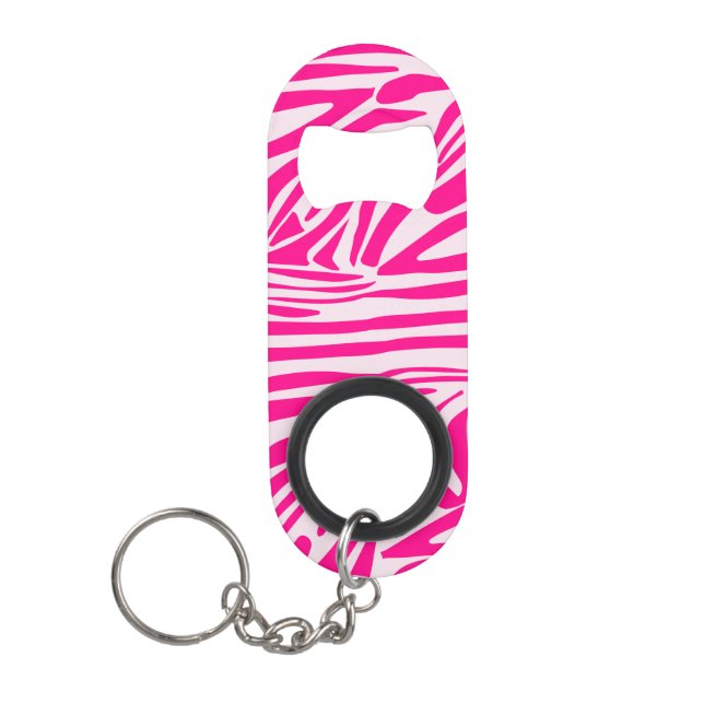 Pink zebra print keychain bottle opener (Front)