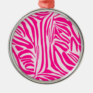 Pink zebra print metal ornament
