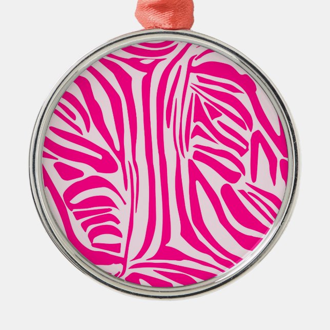 Pink zebra print metal ornament (Front)