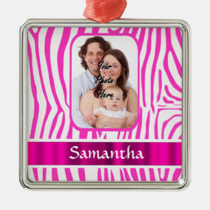 Pink zebra print metal ornament
