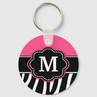 Pink Zebra Print Monogram Key Chain
