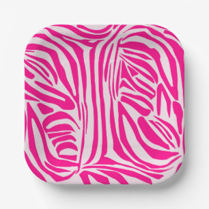 Pink zebra print paper plate