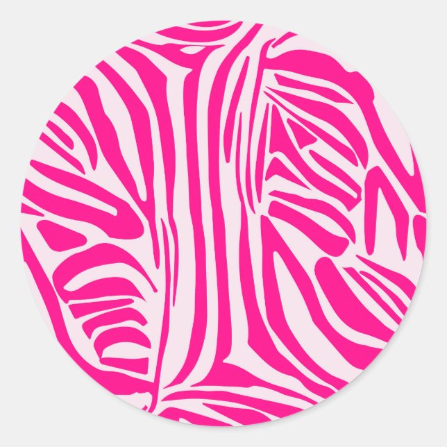 Pink Zebra Print Pattern Classic Round Sticker (Front)
