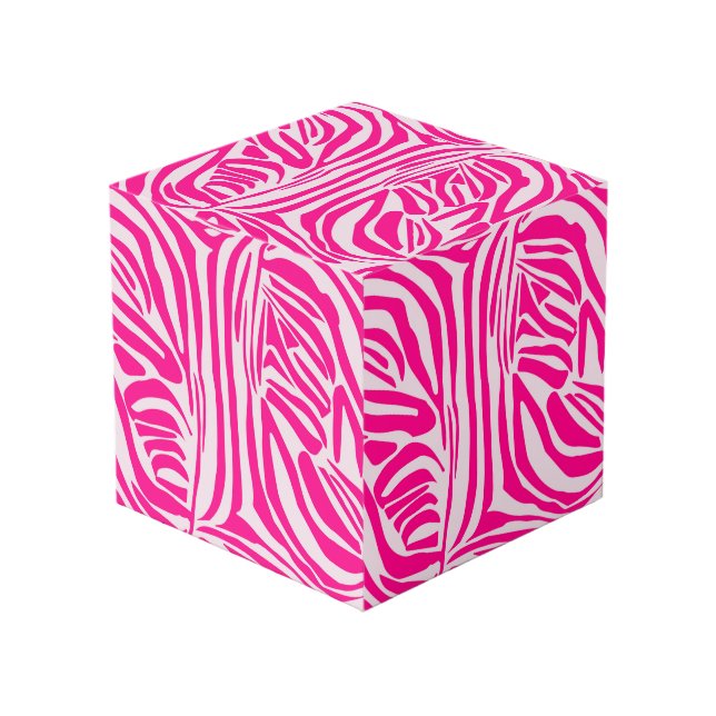 Pink Zebra Print Pattern Cube (Front Angled)