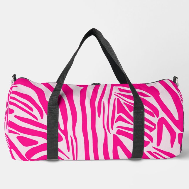 Pink Zebra Print Pattern Duffle Bag (Front)