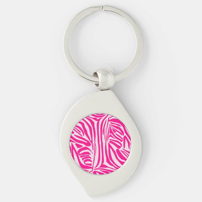 Pink Zebra Print Pattern Keychain (Front)