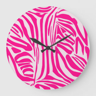 Pink Zebra Print Pattern Large Clock