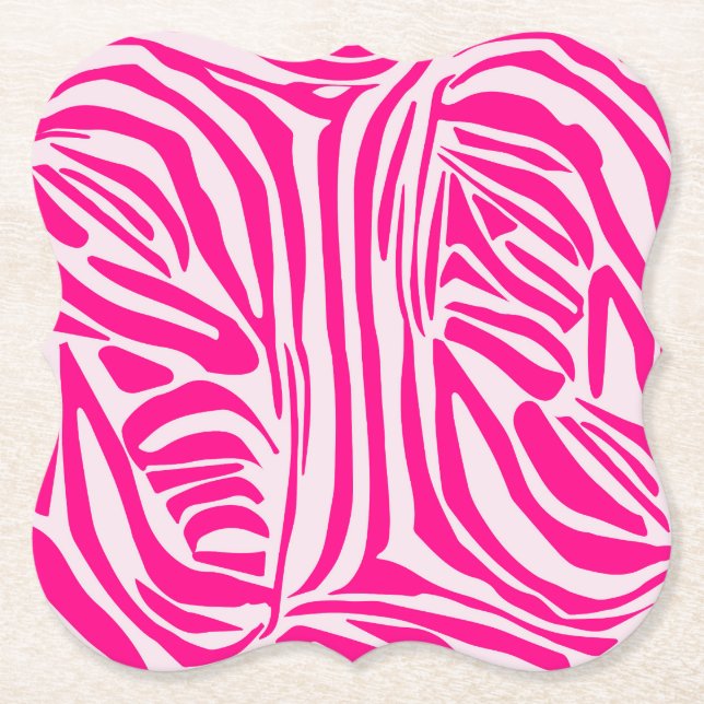 Pink Zebra Print Pattern Paper Coaster (Front)
