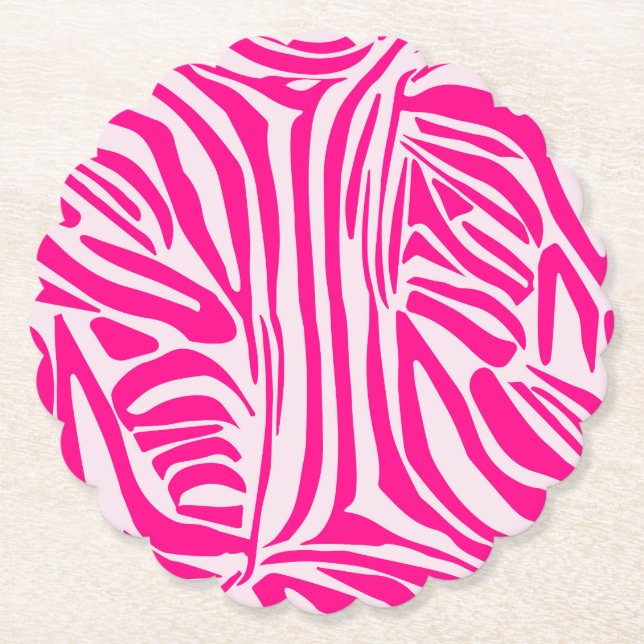 Pink Zebra Print Pattern Paper Coaster (Front)