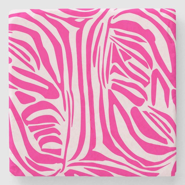Pink Zebra Print Pattern Stone Coaster (Front)