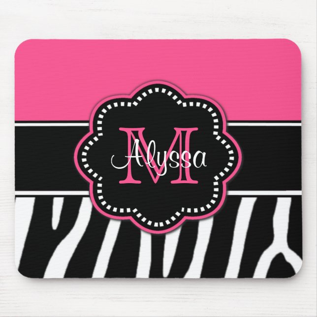 Pink Zebra Print Personalized Mousepad (Front)