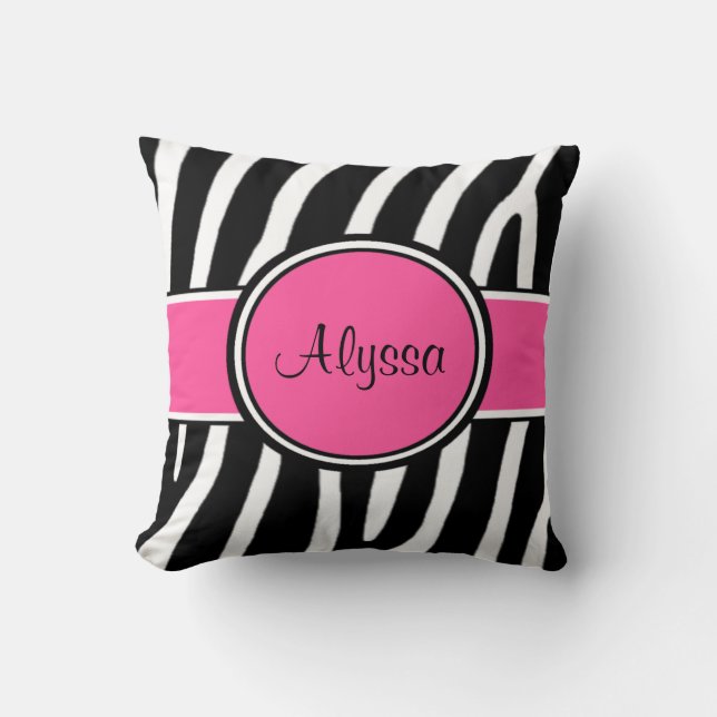Pink Zebra Print Personalized Pillow (Front)