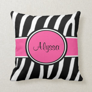 Pink Zebra Print Personalized Pillow