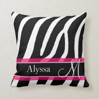 Pink Zebra Print Personalized Throw Pillow