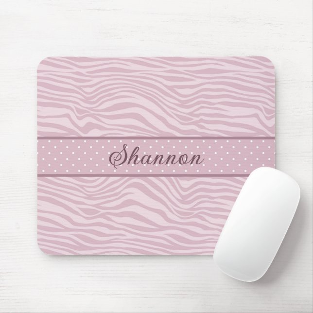 Pink Zebra Print & Polka Dots Mouse Pad (With Mouse)