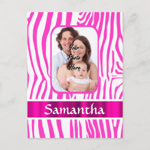 Pink zebra print postcard